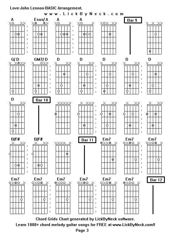 Chord Grids Chart of chord melody fingerstyle guitar song-Love-John Lennon-BASIC Arrangement,generated by LickByNeck software.